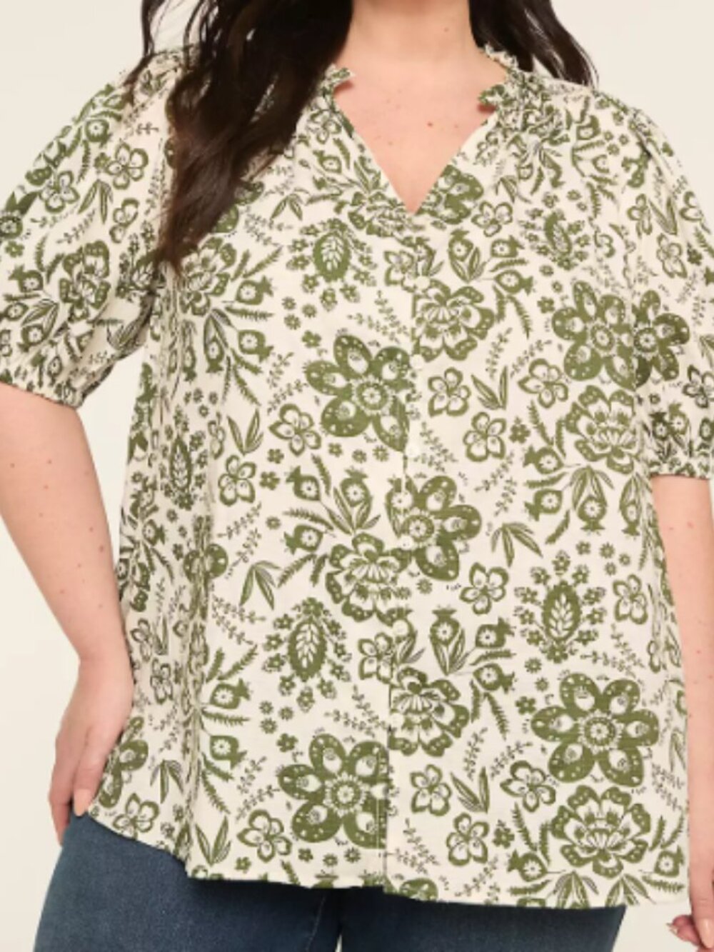 Lane Bryant Swing Bubble Sleeve Blouse, Green/Cream, Plus 22